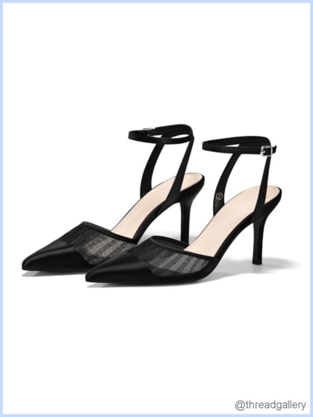 Coutgo Women's Pointed Toe Satin Mesh High Heel Ankle Strap Pump Dress Shoes